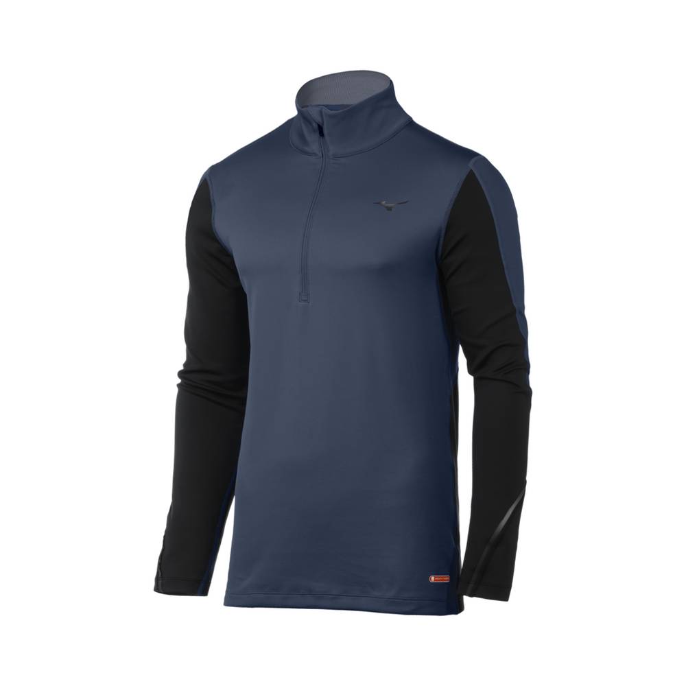 Mens Mizuno Breath Thermo® Half Zip Base Layer Indigo/Black Philippines (XPRIEW360)